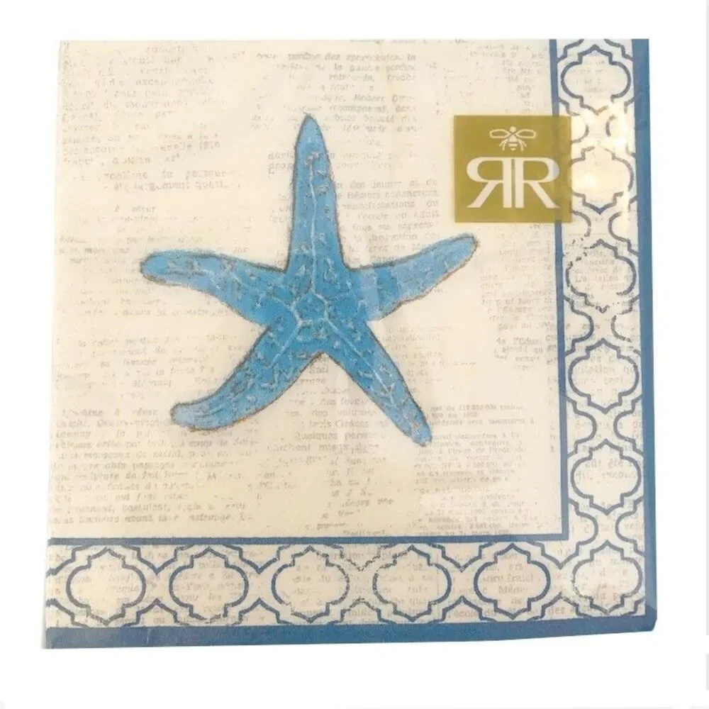Starfish Tropical Cocktail Beverage Paper Napkins 40 Ct Beach Summer 3 Ply 5x5